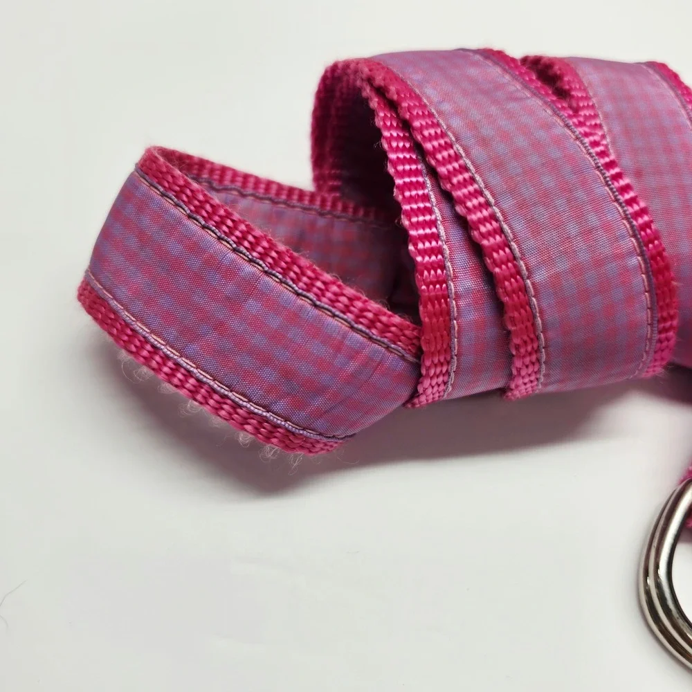 Eliza B D-Ring Web Belt Women Med Pink Purple Gingham Preppy Ribbon Adjustable
